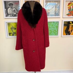 🧥 Vintage 80s Red Wool Coat with Real Fur Collar 🧥